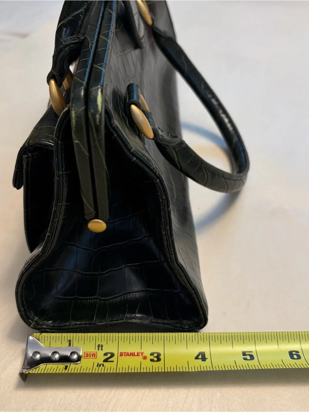 New York & Company Faux Crocodile Top-Handle Bag in Dark Green w/ Gold Hardware